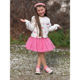 Yiğit Butik Kız Çocuk Kalpli Sweatshirt & Pembe Tütü Etek Kombin - Beyaz - 3 - 4 Yaş