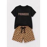 Yiğit Butik Kız Çocuk Leopar Desenli Şortlu Yazlık Takım - 7 - 8 Yaş - Siyah