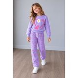Yiğit Butik Kız Çocuk Papatya Kalp Baskılı Sweatshirt Desenli Pantolon 2’li Alt Üst Takım - 5 - 6 Yaş - Lila