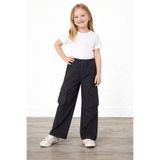 YİGİT BUTİK Kız Çocuk Siyah Gabardin Kargo Pantolon Bol Paça Rahat Kesim Günlük