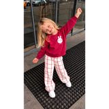 Yiğit Butik Kız Çocuk Tavşan Baskılı 3 Iplik Şardonsuz Sweatshirt Ekose Gabardin Pantolon Alt Üst Takım - 3 - 4 Yaş - Bordo