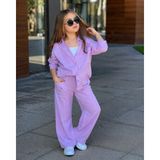 Yiğit Butik Kız Çocuk Trend 3’lü Takım Gömlek Pantolon Askılı Badi Kombin - 5 - 6 Yaş - Lila