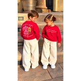 Yiğit Butik Kız Erkek Çocuk 3 Iplik Şardonsuz Sweatshirt Gabardin Pantolon Alt Üst Takım - 3 - 4 Yaş - Kırmızı