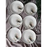 Yiğit Seramik Züccaciye Nilüfer Modeli Rölyefli 6 Parça/kişi Modern Pasta Tabağı - Beyaz