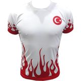 Yiğit Spor Milli Takım Tişörtü Beyaz Kırmızı Alevli Model Kumaş Spor Tişörtü Erkek XS Beden - Beyaz - Kırmızı
