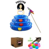 YİĞİTLERAVM 5' Li Kedi Oyuncağı Set: Hacı Yatmazlı 3 Katlı Kedi Oyuncağı , Olta , 3 Lü Renkli Oyun Topları