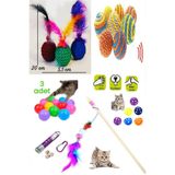 YİĞİTLERAVM 8'li Set: Ip Sarma Topu +3'lü Renkli Top+ Kedi Oyun Topu Tüylü + Kedi Oltası Kedi Oyuncağı+lazer+top
