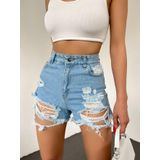 Yıkamalı Lazer Yırtıklı Mini Denim Şort