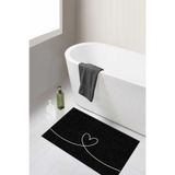 Yıkanabilir Kalpli Banyo Halısı Paspası Tek Parça Siyah (60x100) Dc-8047 Dc-8047