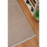 Yıkanabilir Pamuk Dokuma Kilim Doğal Kendinden Saçaklı Yolluk Kaymaz Tabanlı Halı - Bej - 200 x 290 cm