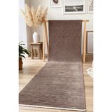 Yıkanabilir Pamuk Dokuma Kilim Doğal Kendinden Saçaklı Yolluk Kaymaz Tabanlı Halı - Kahverengi - 80 x 400 cm