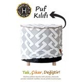 Yıkanabilir Puf Tabure Kılıfı Tak-Çıkar-Değiştir-Yenile Orta Sehpa Kılıfı By Elda Gri