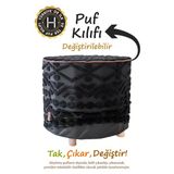 Yıkanabilir Puf Tabure Kılıfı Tak-Çıkar-Değiştir-Yenile Orta Sehpa Kılıfı By Letta Siyah