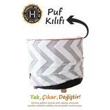 Yıkanabilir Puf Tabure Kılıfı Tak-Çıkar-Değiştir-Yenile Orta Sehpa Kılıfı By Line Gri