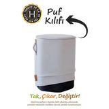 Yıkanabilir Puf Tabure Kılıfı Tak-Çıkar-Değiştir-Yenile Orta Sehpa Kılıfı Kc Meek Gri