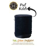 Yıkanabilir Puf Tabure Kılıfı Tak-Çıkar-Değiştir-Yenile Orta Sehpa Kılıfı Kc Teddy Siyah