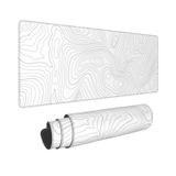 Yilad Beyaz Gri Topografik Kontur Oyun Mouse Pad XL, Kaymaz Kauçuk Tabanlı Fare Altlığı, Dikişli Kenarlar Masa Altlığı, Genişletilmiş Büyük Fare Altlığı, 81,5 X 29,5 cm