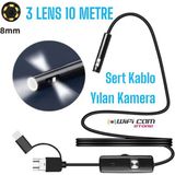 Yılan Kamera 3 Lens 10 Metre Sert Kablo