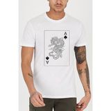 Yılan Poker Kağıt Baskılı Bisiklet Yaka Erkek Tişört - XXL - Beyaz