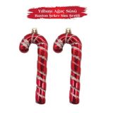 Yılbaşı Ağaç Süsü Baston Şeker Sim Şeritli 16 Cm 2 Parça