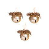Yılbaşı Ağaç Süsü Çıngıraklı Yılbaşı Topu 3lü Set Simli Berry Süslü Gold 8cm