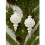 Yılbaşı Ağaç Süsü Retro Altın Eskitme Detaylı Sarkıt Beyaz Gold 16 cm 2'li Set