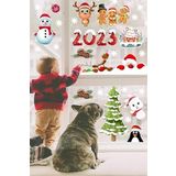 Yılbaşı Ağacı Noel Baba Geyik Kardan Adam Kar Taneleri Kış Temalı Pencere Sticker