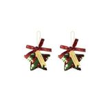 Yılbaşı Ağacı Süsü, Yıldız Şeklinde Pullu Dekoratif Asılabilir Süs, Kırmızı Kurdele, 2'li Set, Noel Temalı 10 cm