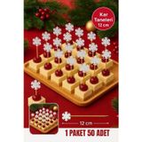 Yılbaşı Bambu Kar Taneli Kürdan 12 cm – Kokteyl, Kanepe, Pasta Süsleme 50’li Paket