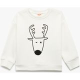 Yılbaşı Baskılı Uzun Kollu Şardonlu Bisiklet Yaka Sweatshirt - 18 - 24 Ay - Ekru