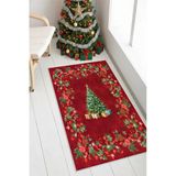 Yılbaşı Çam Ağacı Desenli Dijital Baskılı Yıkanabilir Kaymaz Taban Halı 100 X 250 Cm Beyaz