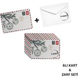Yılbaşı Çam ve Küre Temalı Kartpostal ve Zarf Seti, Yeniyıl Tebrik ve Hediye Kartı, 6 Adet, 10X15 cm