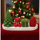 Yılbaşı Chrismas Noel Dekoratif Mum seti 5’li Çam ağacı, Ayıcık, Hediye Kutusu, Kozalak,Sunum TabağI
