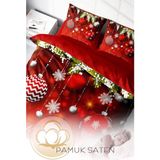 Yılbaşı Çift Kişilik Nevresim Lastikli Çarşaflı Pamuk Saten Balls Nevresim Takımı - Kırmızı - Standart