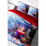 Yılbaşı Çift Kişilik Nevresim Lastikli Çarşaflı Pamuk Saten Christmas Candle Nevresim Takımı - Lacivert - Standart