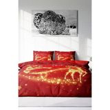 Yılbaşı Çift Kişilik Nevresim Lastikli Çarşaflı Pamuk Saten Gold Deers Nevresim Takımı - Kırmızı - Standart