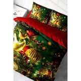 Yılbaşı Çift Kişilik Nevresim Lastikli Çarşaflı Pamuk Saten Green Decorations Nevresim Takımı - Yeşil - Standart