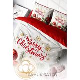 Yılbaşı Çift Kişilik Nevresim Lastikli Çarşaflı Pamuk Saten Merry Christmas Nevresim Takımı - Kırmızı - Standart