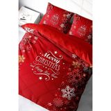 Yılbaşı Çift Kişilik Nevresim Lastikli Çarşaflı Pamuk Saten Noel Love Nevresim Takımı - Kırmızı - Standart