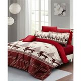 Yılbaşı Çift Kişilik Nevresim Lastikli Çarşaflı Pamuk Saten Red Deers Nevresim Takımı - Foster - 220 x 220 cm
