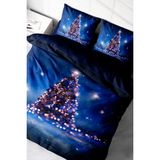 Yılbaşı Çift Kişilik Nevresim Lastikli Çarşaflı Pamuk Saten Starry Tree Nevresim Takımı - Lacivert - Standart
