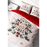 Yılbaşı Çift Kişilik Nevresim Lastikli Çarşaflı Pamuk Saten White Noel Nevresim Takımı - Beyaz - Standart