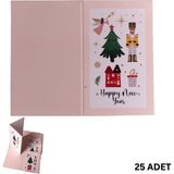 Yılbaşı Happy New Year Yazılı Hediye Kartı - Yeniyıl Tebrik & Not Kartı, 25 Adet, Krem, 5x8 cm