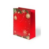 Yılbaşı Hediye Çantası, Kraft Poşet, Yılbaşı Coşkusu Karton Çanta 25x30cm Pakette 6 Adet Kırmızı