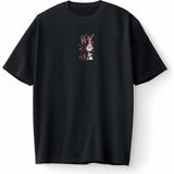 Yılbaşı Hoodie Ho Ho Ho Noel Geyik Santa Kardan Adam Baskılı Oversize Unisex Tişört T-Shirt - Siyah