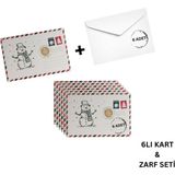 Yılbaşı Kardan Adam Kartpostal ve Zarf Seti, Yeniyıl, Noel, Tebrik ve Hediye Kartı, 6 Adet, 10X15 cm