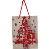 Yılbaşı Karton Çanta Simli Kırmızı Hediye Paketi Desenli 18 X24