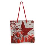 Yılbaşı Karton Çanta Simli Kırmızı Yıldızlı Paketli 15 X15
