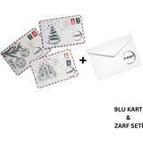 Yılbaşı Kartpostal ve Zarf Seti, 9 Adet, Yeniyıl Tebrik ve Hediye Kartı, 10X15CM (3 Farklı Tasarım)