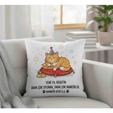 Yılbaşı Kedi Tasarımlı Saten Yastık Kılıfları – 40X40 cm (Iç Yastıksız) - 40 x 40 cm - Açık Gri
